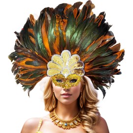 Timlotti Women's Feather Headpiece Feather Sequin Headwear Carnival Headpiece Costume Mask Showgirl Accessories,Orange