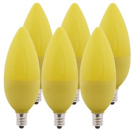 Bioluz LED Yellow Candelabra Bulbs 4W 25 Watt C37 E12 Base 120° Beam Angle UL Listed Candle Bulb Holiday Decorations 6-Pack