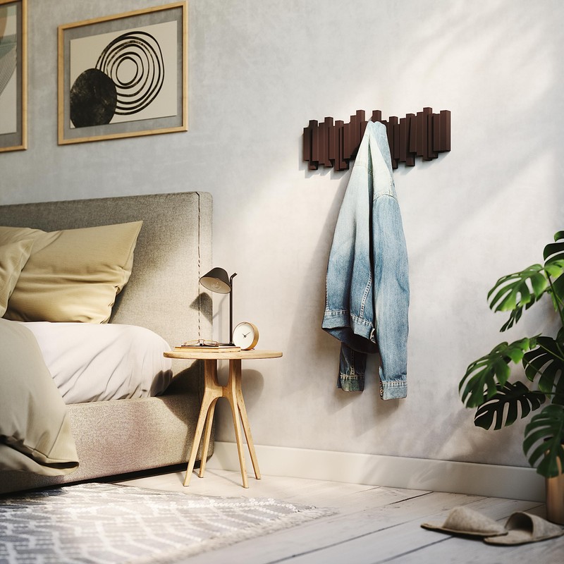 Umbra Sticks Wall-Mounted Coat Rack Rail Hook with 5 Retractable