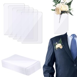 30pcs Pocket Boutonniere Plastic Sleeve, No-Lapel Pin Invisible Pocket Square Boutonniere Holder No Flower Included Clear Boutonniere Card for Groom Groomsmen Wedding