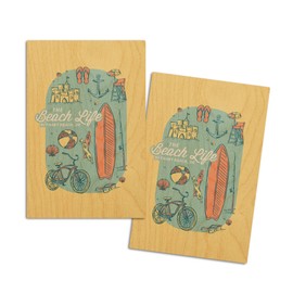 Bethany Beach, Delaware, The Beach Life, (4x6 Birch Wood Postcards, 2-Pack Stationary, Rustic Home Wall Decor)
