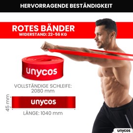 unycos - Fitness Bands 100% Latex, Resistance Bands Heavy 22-56 kg, Non-Slip Band 1040 mm for Buttocks, Arms and Legs, Strength and Muscle Training (Red)
