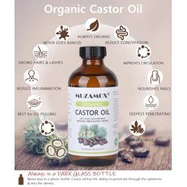 MUZAMOX Castor Oil Organic Cold Pressed Unrefined Glass Bottle (8fl.oz/237ml), Castor Oil Pack Wrap Organic Cotton and Castor Oil Packs for Liver Detox