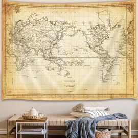 Viajar World Map Tapestry, Geographical Distribution Wall Hanging, Historical Atlas Educational Poster for Wall, Classroom, Bedroom, Living Room, Office - 60x40 Inch, Brown