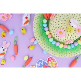 HENBRANDT Children’s Easter Bonnet Kit with Chicks, Carrots, Mini Foam Eggs and 5-Piece Nest Grass Decoration Set Make Your Own Bonnet DIY Easter Accessory Craft Bundle for Boys and Girls