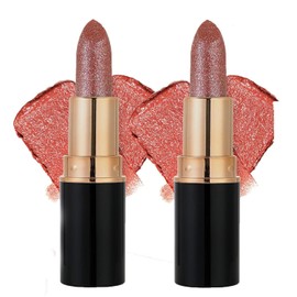 LEWELLRY 2pcs Diamond Glitter Lipstick, Diamond Lip Gloss Glitter Lipstick Waterproof & Long-Lasting with Sparkling Finish for Party & Daily Wear (04)