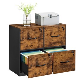 VASAGLE 4 Drawer File Cabinet with Lock, Printer Stand, Office Filing Cabinet Organizer, for A4 and Letter Size Documents, Rustic Brown and Black UOFC062B01