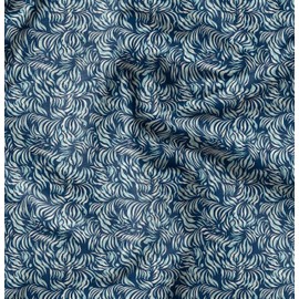 Soimoi Leaves Print - Blue, Canvas Fabric Material - 56 Inch Wide, 1 Meter, Unstitched Fabric For Upholstery, Bags, Workwear And Outdoor Gear.