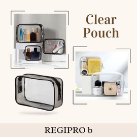 Regipro b Clear Pouch, Set of 3, Cosmetics Storage for Small Items, Business Trips, Travel, 8.7 x 5.9 x 2.8 inches (22 x 15 x, Matte Gracks