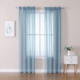 Miulee set of 2 voile curtains, transparent curtain, polyester tab-top curtain, transparent living room, airy decorative curtain for bedroom.