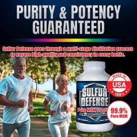 Sulfur Defense Opti-MSM 99.9% Pure MSM Powder Capsules, Made in USA, Organic Methylsulfonylmethane, non-GMO, Gluten-Free, Immune System Booster, Soothes Joint Pain, Younger Skin, Hair, Nails, 180 caps