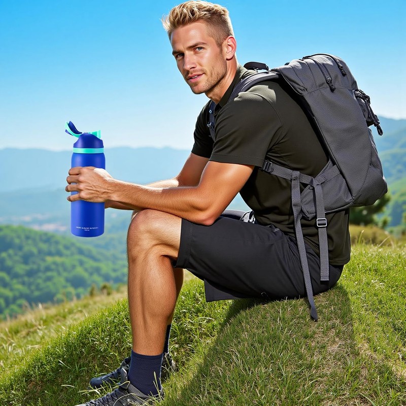 OSLIFE Aislante Térmico Termo Acero Inoxidable，con popote,Botella Deportiva de Doble