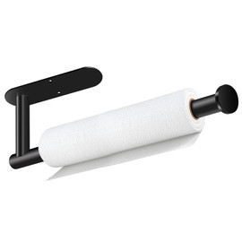 Paper Towel Holder, Self Adhesive or Drilling Paper Towel Holder Under Cabinet, Stainless Steel Black Paper Towel Holders Wall Mount for Kitchen, Bathroom, Sink, Pantry, Fridge