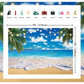 Hawaiian Beach Ocean Backdrop Summer Tropical Palm Tree Blue Sky Sea Seaside Photography Background Aloha Luau Holiday Birthday Party Decorations Background (7X5FT (210x150cm))