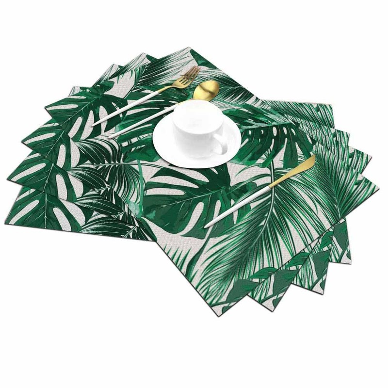 Walmsco Placemats Green Palm Leaves Decor For Dining Room Kitchen