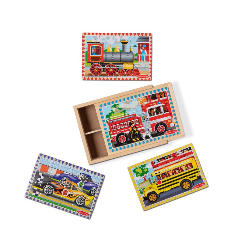 Melissa & Doug 4‑in‑1 Wooden Vehicle Jigsaw Puzzle Set, 48
