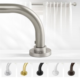 TANGWIN Nickel Wrap Around Curtain Rods 28 to 60 In:Blackout Heavy duty Adjustable Window Curtain Rod for Bedroom,Industrial Darkening Curved French Metal Single Drapery Rods Easy Install,Satin Nickel