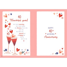 IC&G 40th Anniversary Card - Happy Ruby Anniversary Card 40 Years with Drinks and Love Hearts Design and Embossed Foil Details - Anniversary Card for a Special Couple
