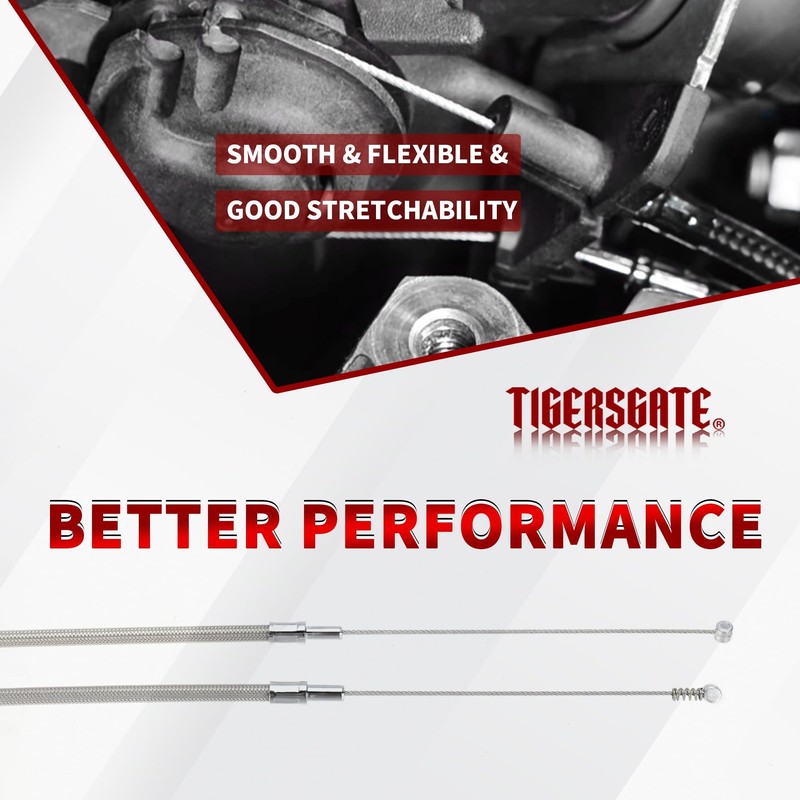 TIGERSGATE 51.9" Stainless Steel Braided Extended Throttle and Idle Cable