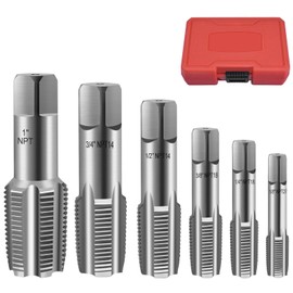 6 PCs Pipe Tap Set - Precision Carbon Steel NPT Tap Set Includes 1" 1/8" 1/4" 3/8" 1/2" 3/4" for Clean Accurate Threads - Assorted Plumbers Mechanics DIY Thread Cutting Tools with Sturdy Case
