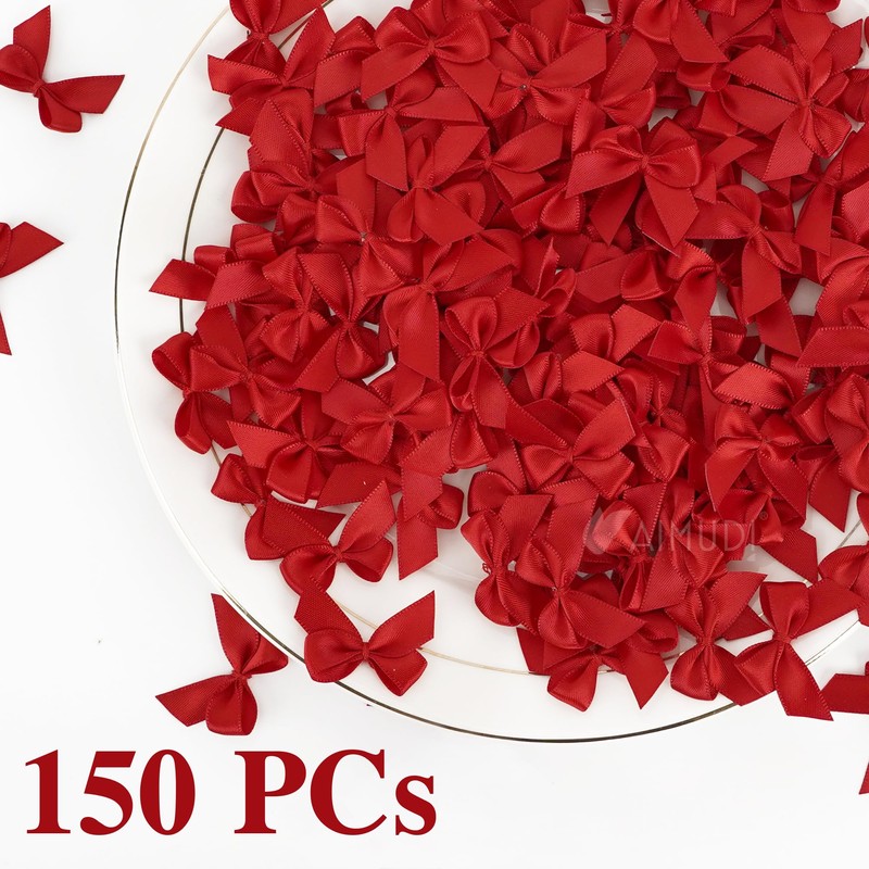 AIMUDI 150 PCs Small Red Bows 1.2'' Satin Bows for