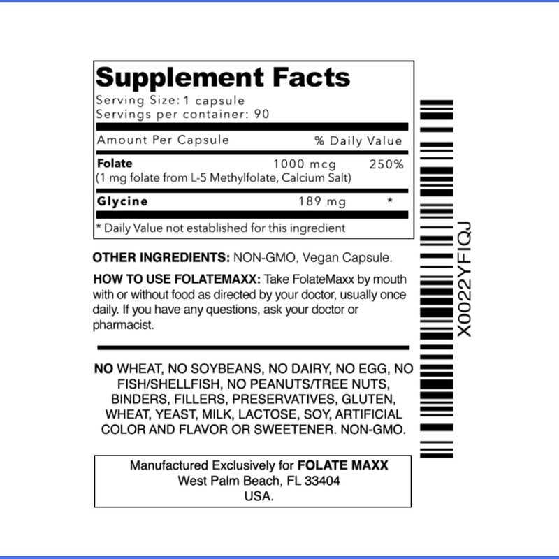 FolateMaxx L-Methylfolate Supplement (1mg) - Professional Strength with Optimized Bioactive