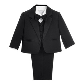 Dressy Daisy Baby Boy' 5 Pcs Set Formal Tuxedo Suits No Tail Wedding Christening Outfits Size 9 Months Black, 057