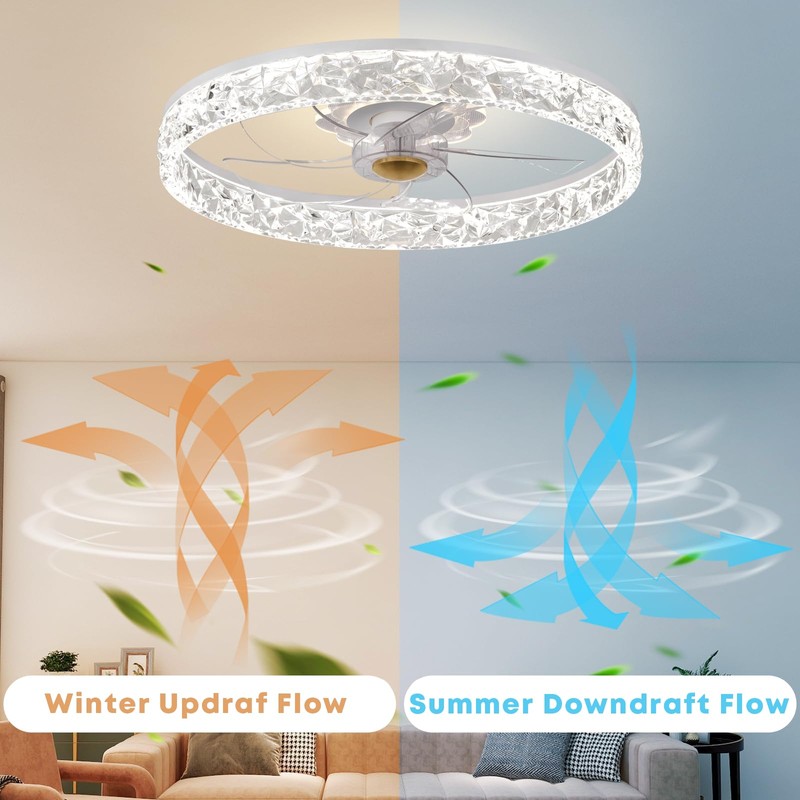 Fszdorj 20'' Ceiling Fan with Light, Upgraded Low Profile Fan,
