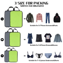 YZAOLL 3 Set/6 Set/7 Set Compression Packing Cubes Travel Accessories Expandable Packing Organizers,Travel Essentials for Carry on 6 Set GrayGreen