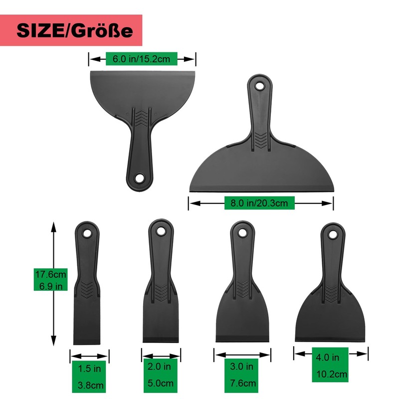 6 Pack Putty Knife, Flexible Plastic Paint Scraper Tool for