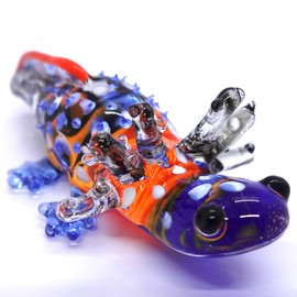 Sansukjai Axolotl Miniature Hand Blown Color Glass Art Figurines Animals Collectible Gift Home Décor (Blue Orange)
