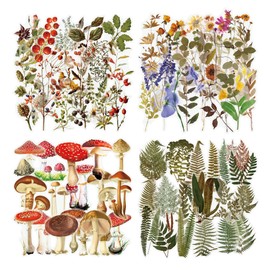 160 Pcs Self Adesive Stickers, Flower Mushroom Fern Berry Sticker Set for Scrapbook Notebook Bullet Journal Letter Greeting Cards Decoration