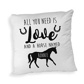 SmartyPants ''All you need is love and a horse named'' Cushion Cover/Filling - Cute Bedroom Present Gift Birthday Christmas (Natural)