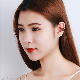 Bat Clip On Unique Ear Cuff Wrap Earrings for Women Teen Girls Non Pierced Ears Cartilage Fashion Cute Animal Cuffs Hoop Black Silver (Black)
