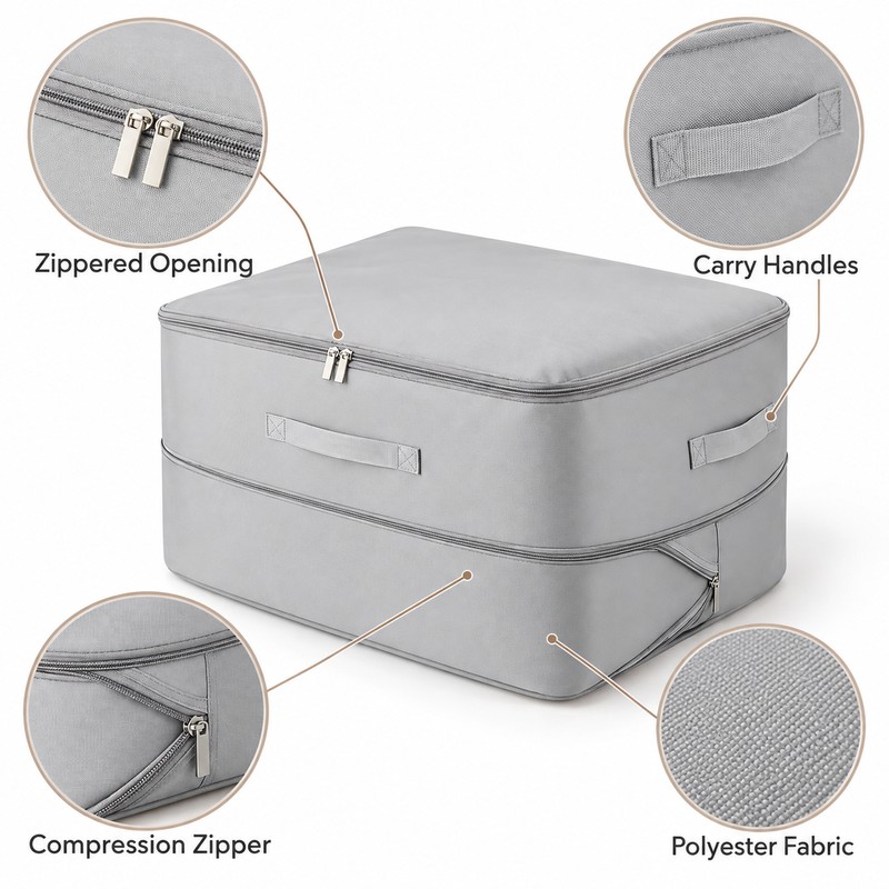 Large Gray Compression Storage Bag for Clothes & Bedding –