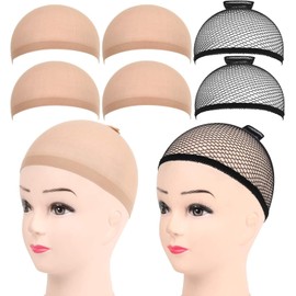 Gorro de Peluca 6 Piezas de redecilla de nailon para el pelo, cabello para peluca wig cap Juego de redecilla para peluca, elástica, Transpirable, 4 Redecilla para peluca color beige nude, 2 Redecilla para el pelo negras