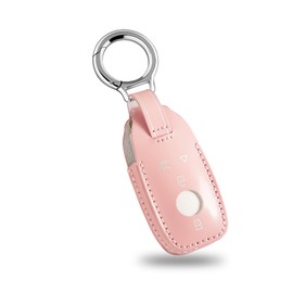 Riasot Leather Key Fob Cover Case Protector with Keychain Compatible with A-Class C-Class G-Class E-Class S-Class (PINK)