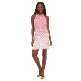 London Times Women's Dresses Women's Sleeveless Ruffle Neck Shift Dress with Shell Pattern - Knee Length Special Occasion Dress, Pink Carnation/Soft White, 16