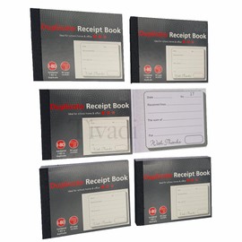 TIVADI Duplicate Receipt Book, Cash Book, A6 Size, 80 Pages, Numbered 1-80, Pack of 6 Books