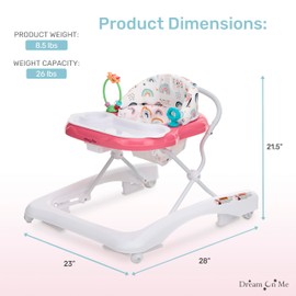 Dream On Me Mia Foldable Baby Walker in Pink