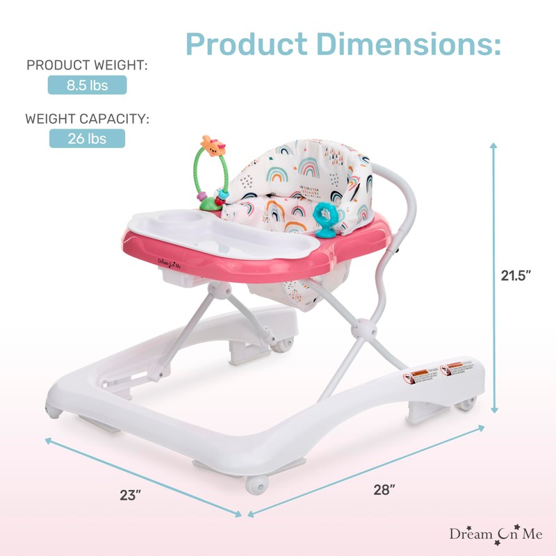 Dream On Me Mia Foldable Baby Walker in Pink