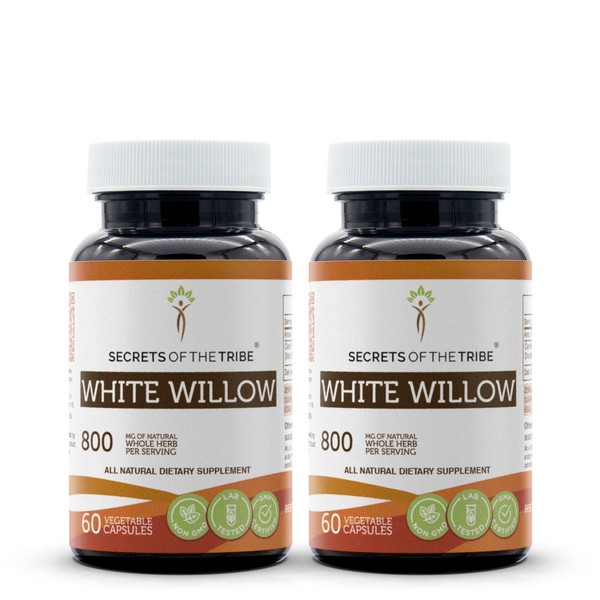 Secrets of the Tribe White Willow Capsules 800 mg White Willow (Salix Alba) Dried Bark, Pain Relief Supplement (2x60 Capsules)