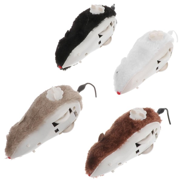 Ciieeo 4Pcs Wind-Up Mouse Racing Rat Realistic Plush Mice Cat Chaser Wind Up Mouse Toys Mini Chasing Rat Plush Mice with Twirling Tail