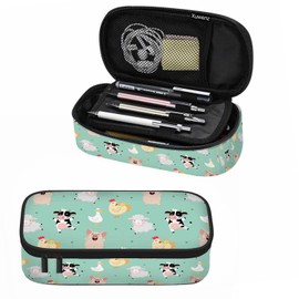 Xuwenz Farm Animal Pencil Case Cute Pig Duck Cow Hen Chicken Sheep Green Pencil Bag Pen Markers Pouch Holder Organizer for Boy Girl School Students