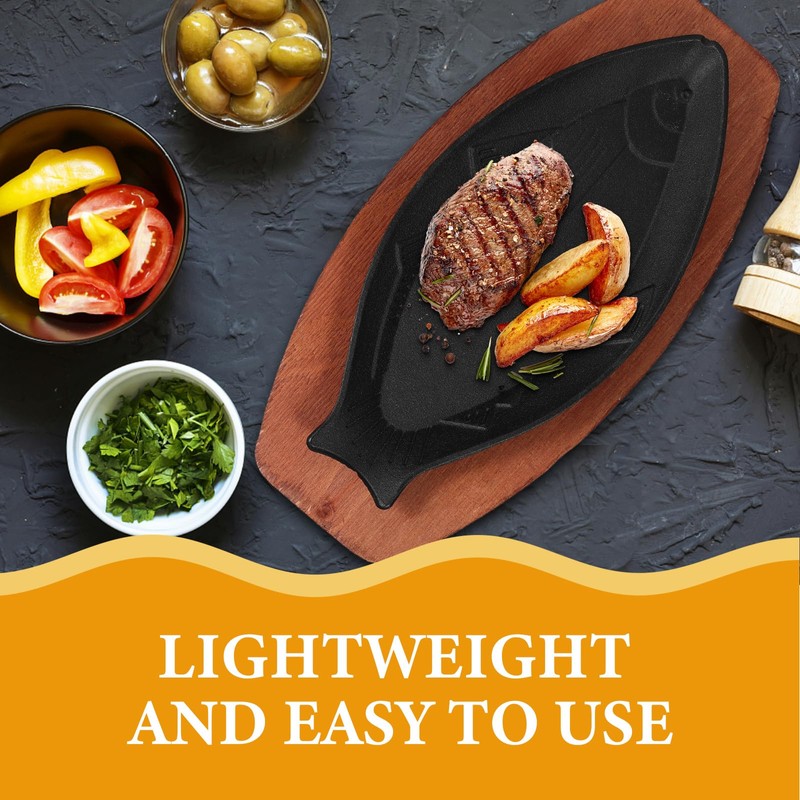 DOITOOL Cast Iron Fish Pan: Cast Iron Skillet with Wooden