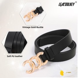 3 Pack Women Leather Belts for Jeans Pants Fashion Gold Buckle Ladies Leather Dress Belt