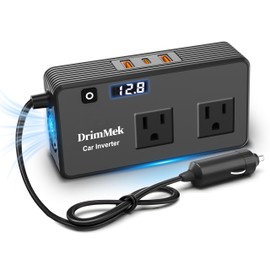 DrimMek DrimMek 200W Car Power Inverter, Car Plug Adapter Outlet DC Inverter 12V to 110V AC Cigarette Lighter with 24W USB-C & USB-A Dual Outlets Fast Car Charger for Laptop Vehicles, Road Trip, Camping
