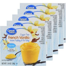 5 Paquetes de PUDIN DE VAINILLA/SIN AZÚCAR/Libre de Grasa/Instantáneo/Reducido en Calorías/ 38 gr por cada uno, 190 gr en total