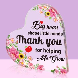 HOWAF Thank You Teachers Gift Desk Decor, Teacher Appreciation Acrylic Sign for Teachers Day Gift Choice, Heart Shape Floral Acrylic Ornaments for Men Women Teachers