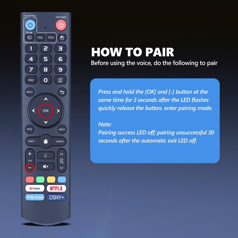PZL V3 Plus Voice Replacement for vSeeBox Remote Control, Compatible